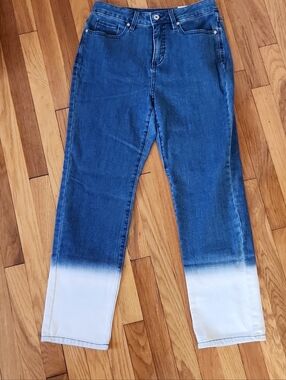 Style & Company High Rise Classic Straight-Leg Dip-Dye Jeans - Blue Size 8 P NWT